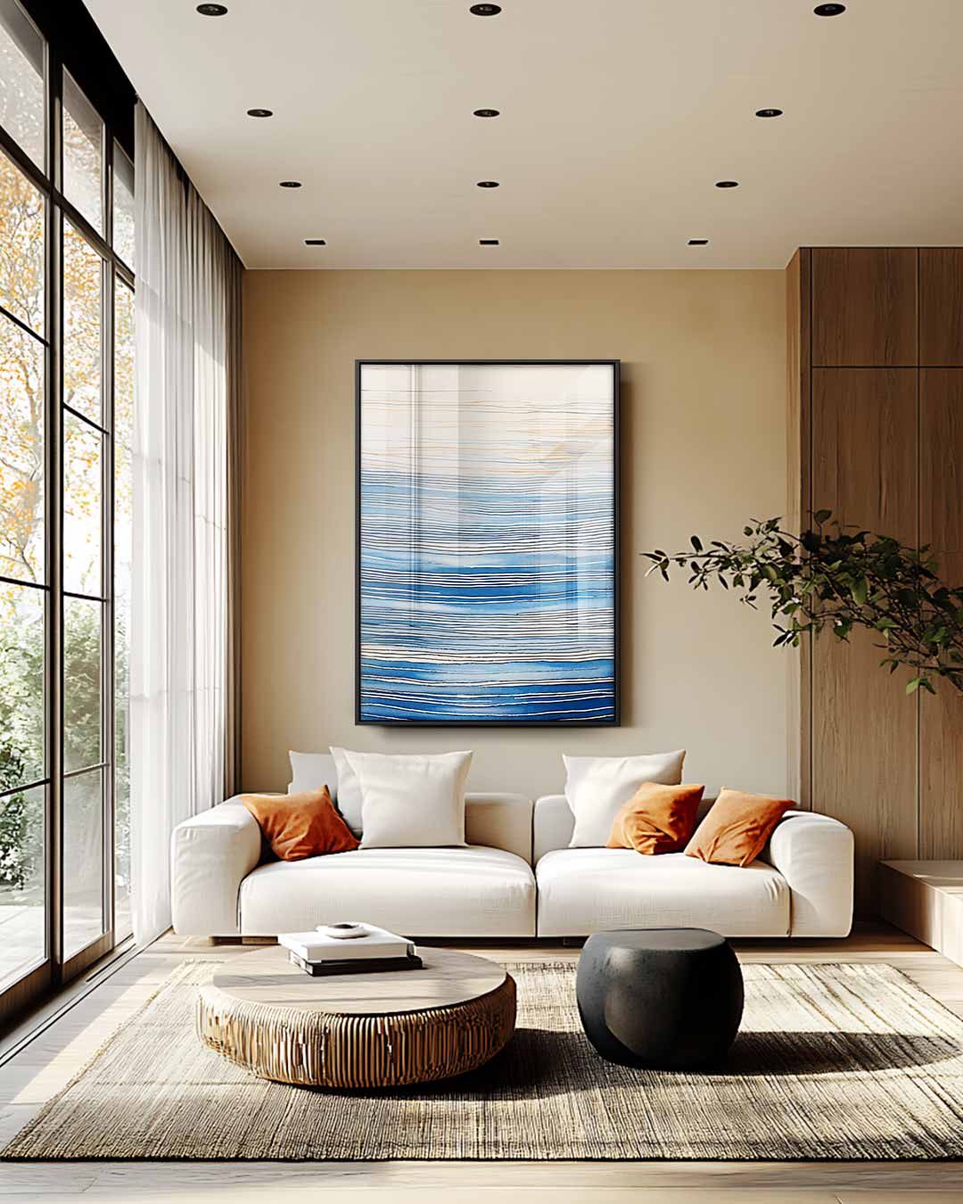 Blauwe Lijnen Zen Kunstwerk-canvas-dibond-plexiglas-wanddecoratie-WallArtistic