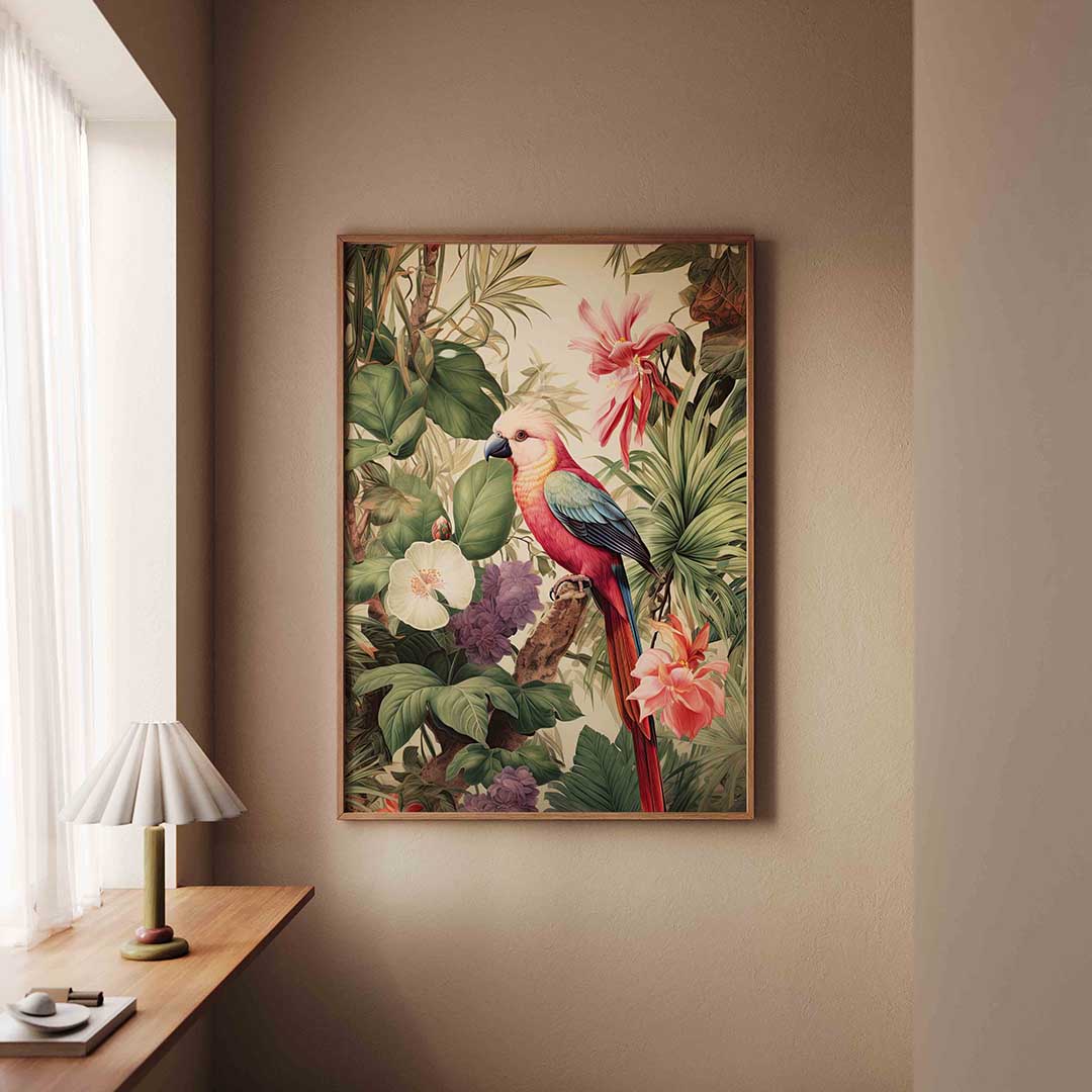 Papegaai en bloemen Poster