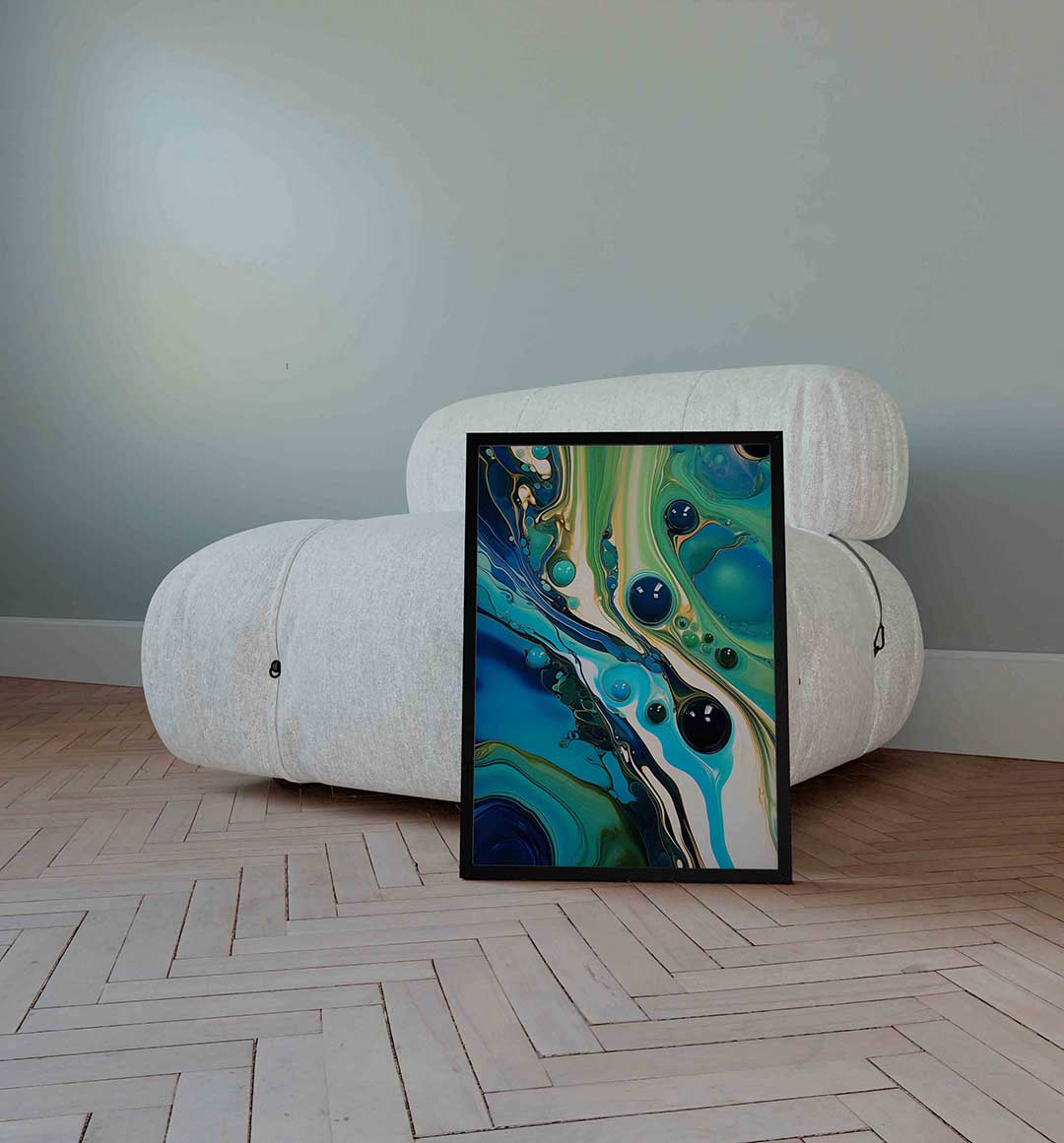 Abstracte blauwe en groene vormen Poster