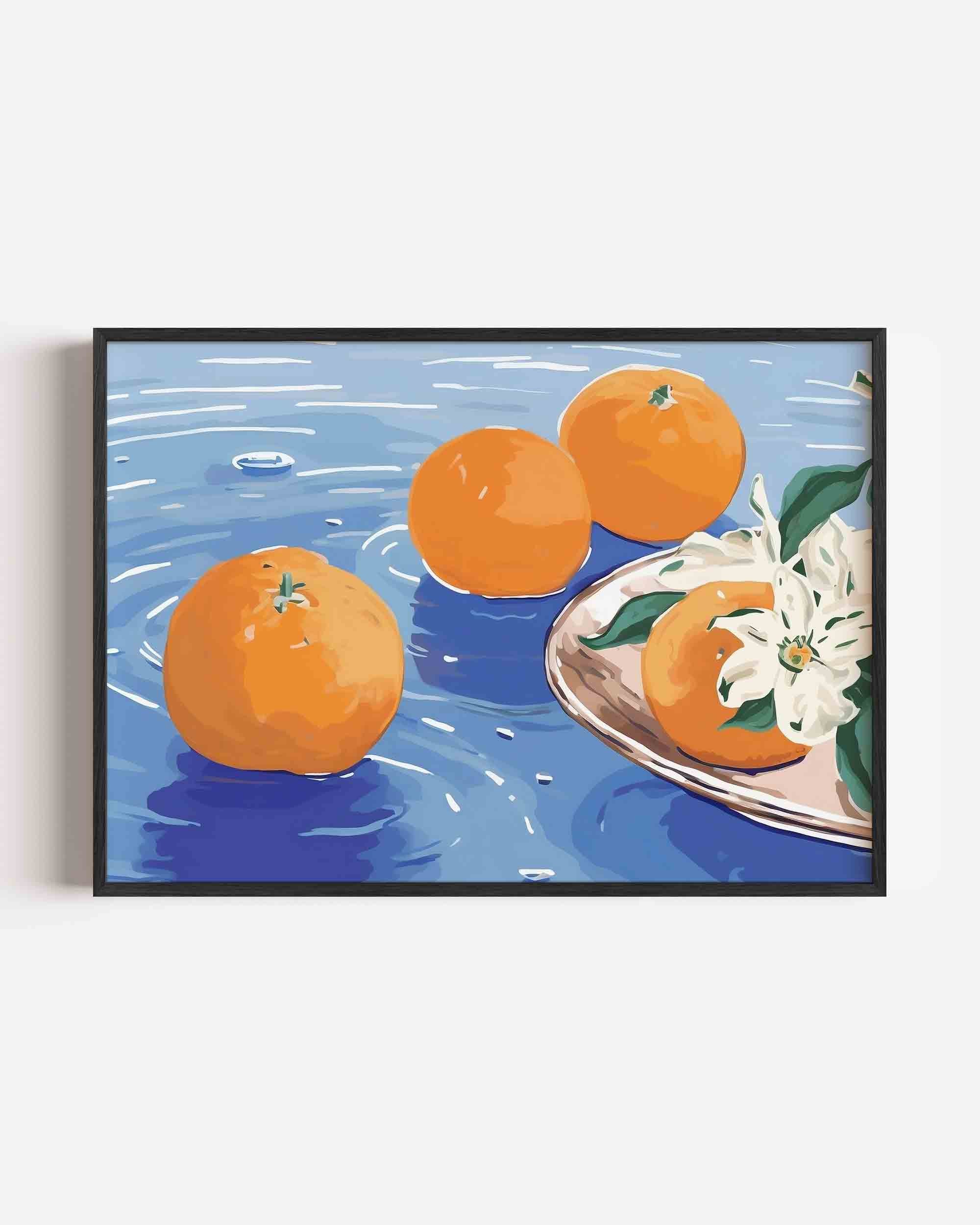 Sinaasappels op blauw Poster