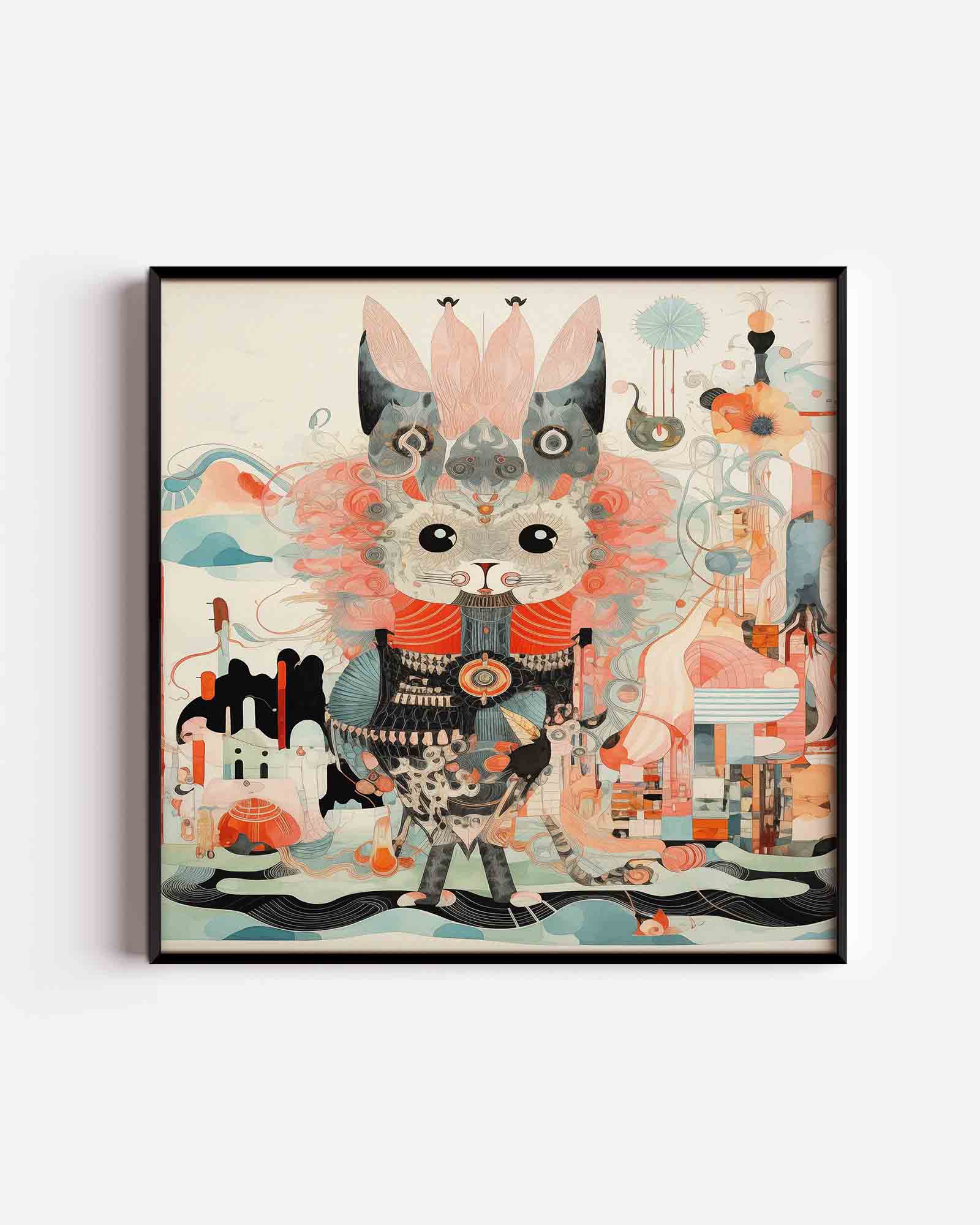 Kat met abstracte vormen Poster