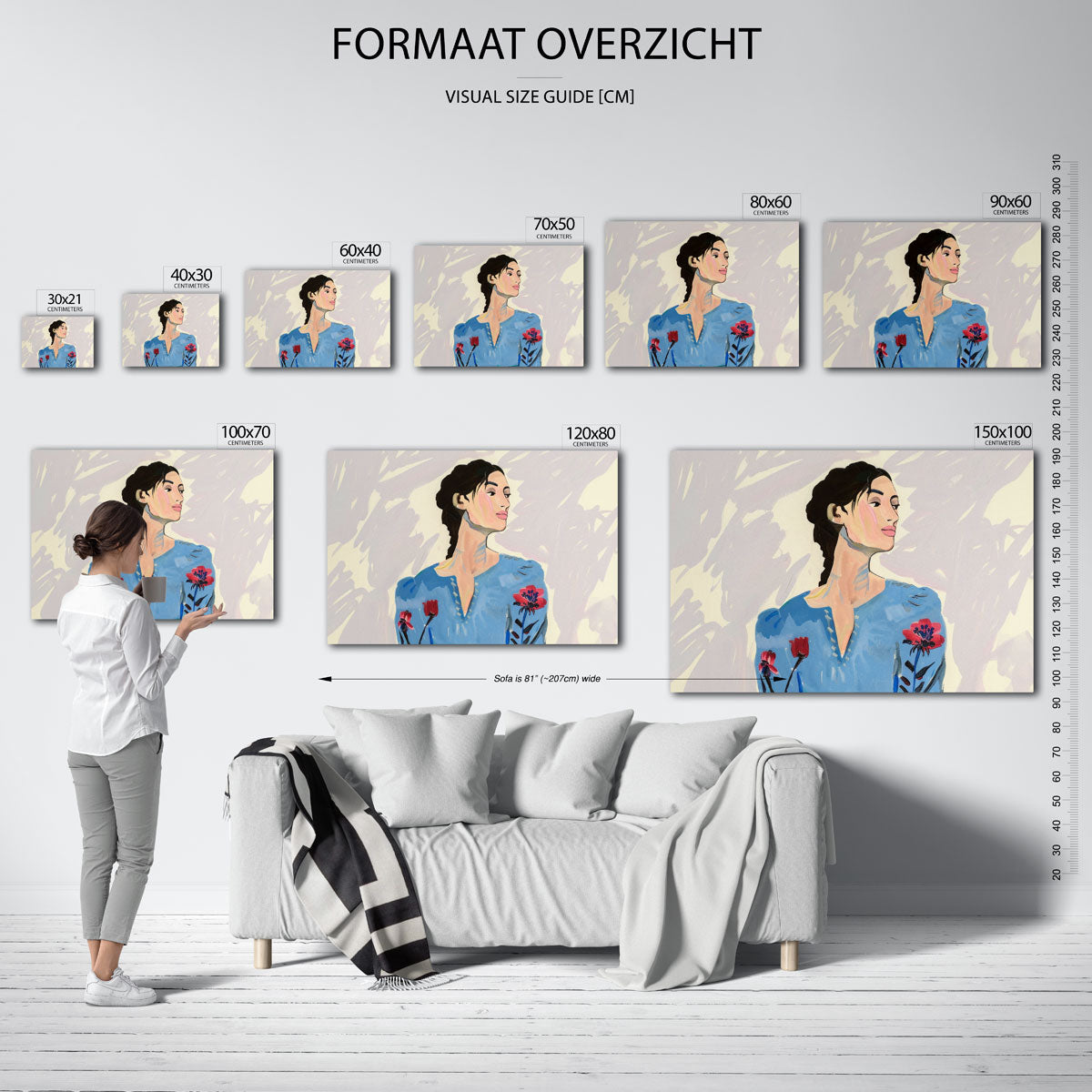 Vrouw in blauwe jurk Poster