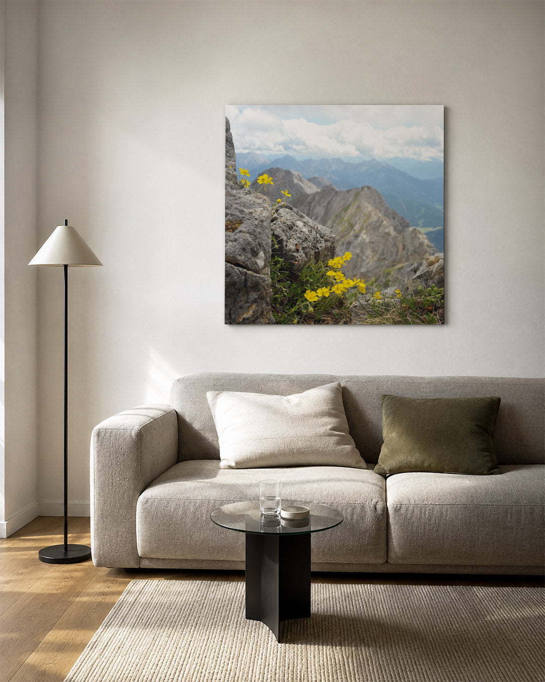 Bergbloemen en rotsen Kunstwerk