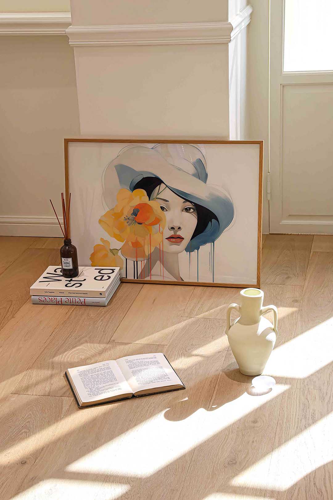 Vrouw met hoed en bloemen Poster
