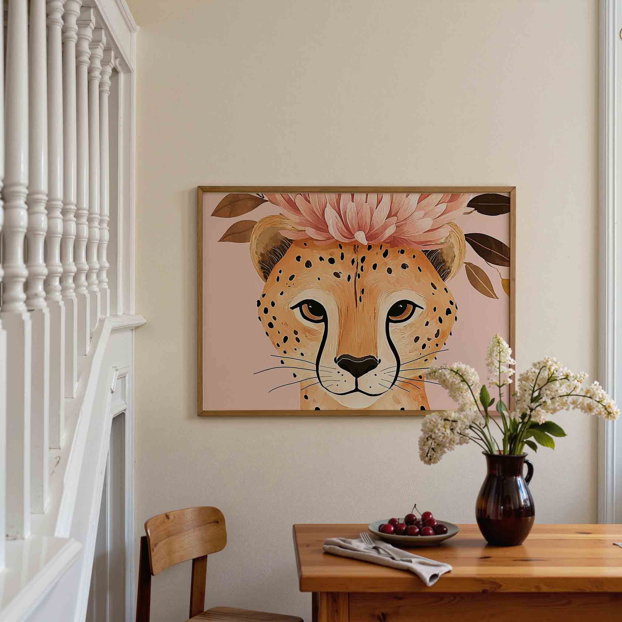 Luipaard met bloemen Poster