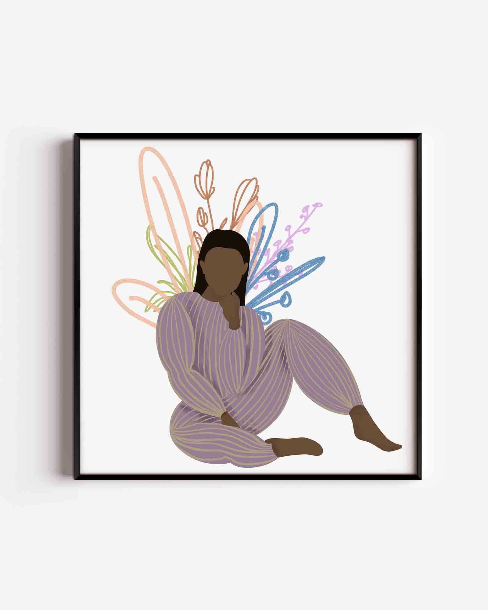 Zittende figuur met bloemen Poster