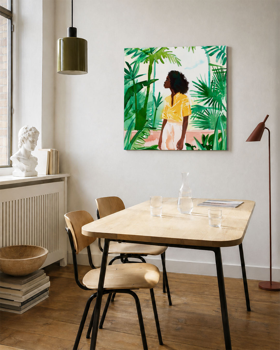 Vrouw in tropisch groen Kunstwerk