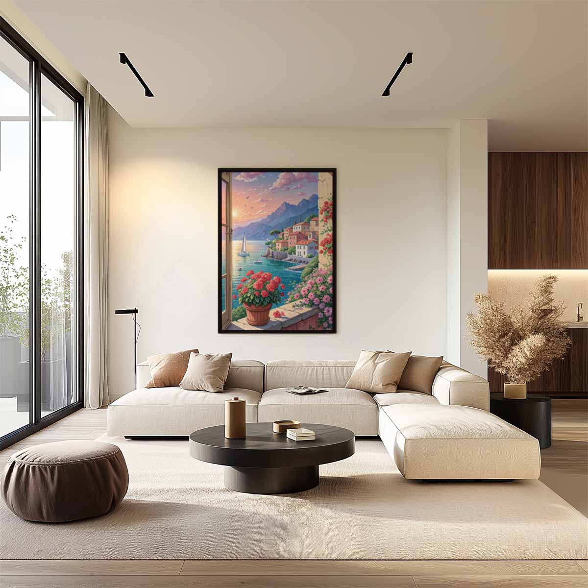 Mediterraans Uitzicht bij Zonsondergang Kunstwerk-canvas-dibond-plexiglas-wanddecoratie-WallArtistic