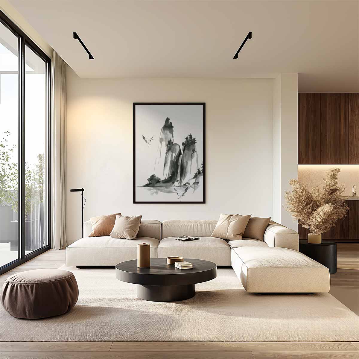 Monochrome Berglandschap Kunstwerk-canvas-dibond-plexiglas-wanddecoratie-WallArtistic