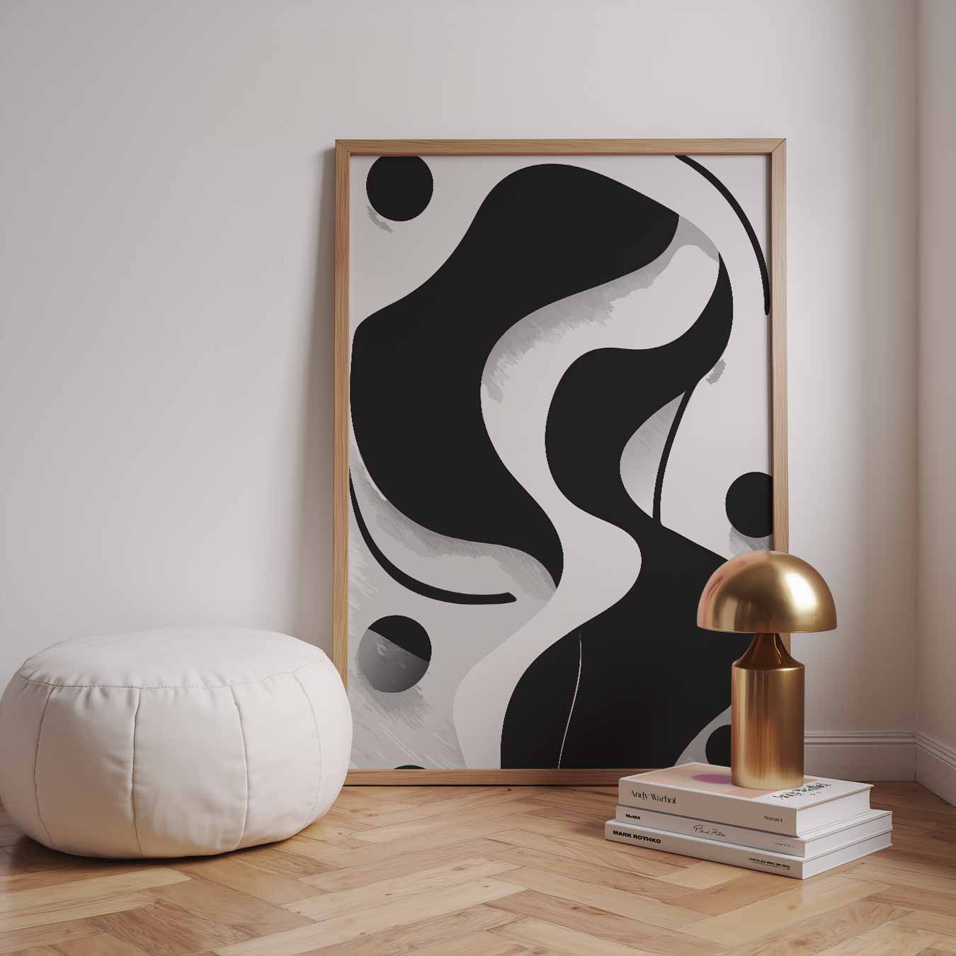Moderne Abstracte Zwart-Wit Golfposter-WallArtistic