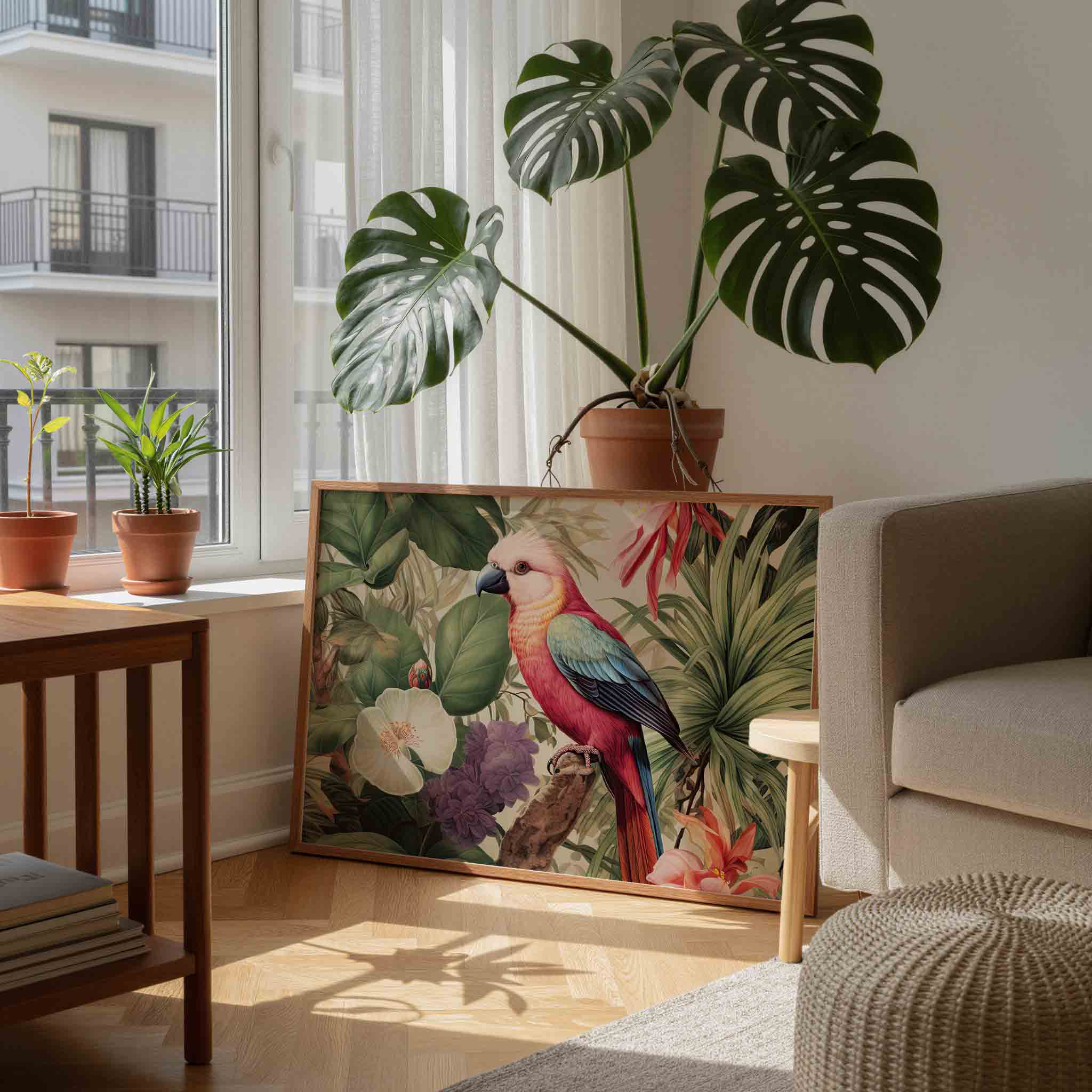 Papegaai en bloemen Poster