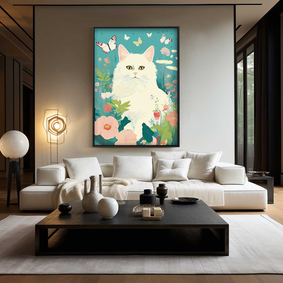 Dromerige Kat in Bloementuin Kunstwerk