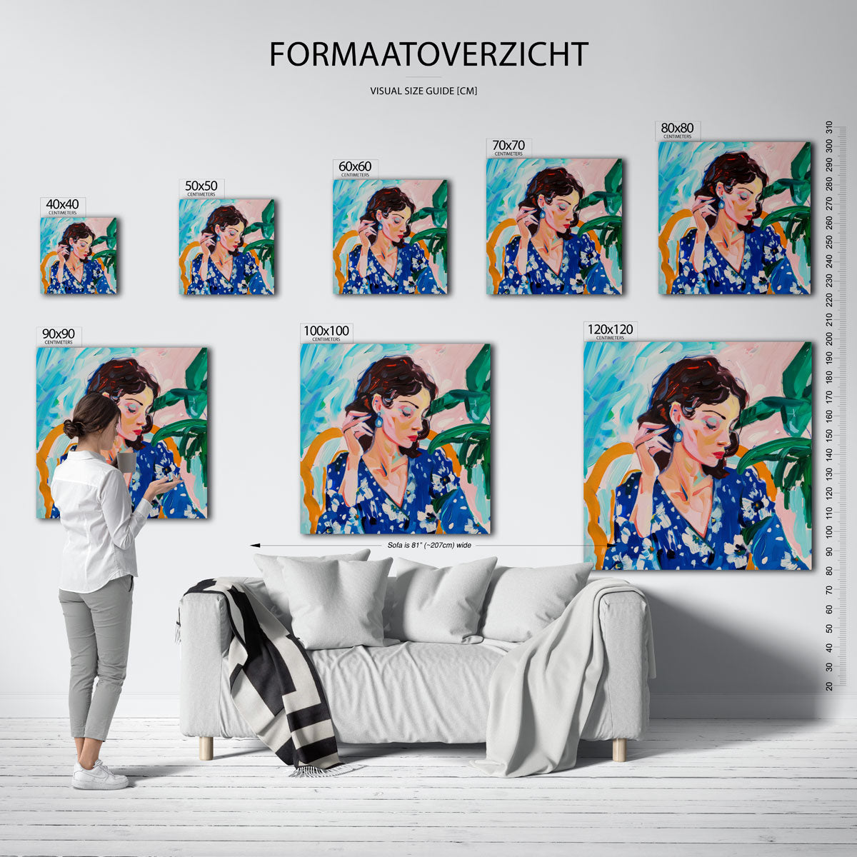 Vrouw met blauwe jurk Poster