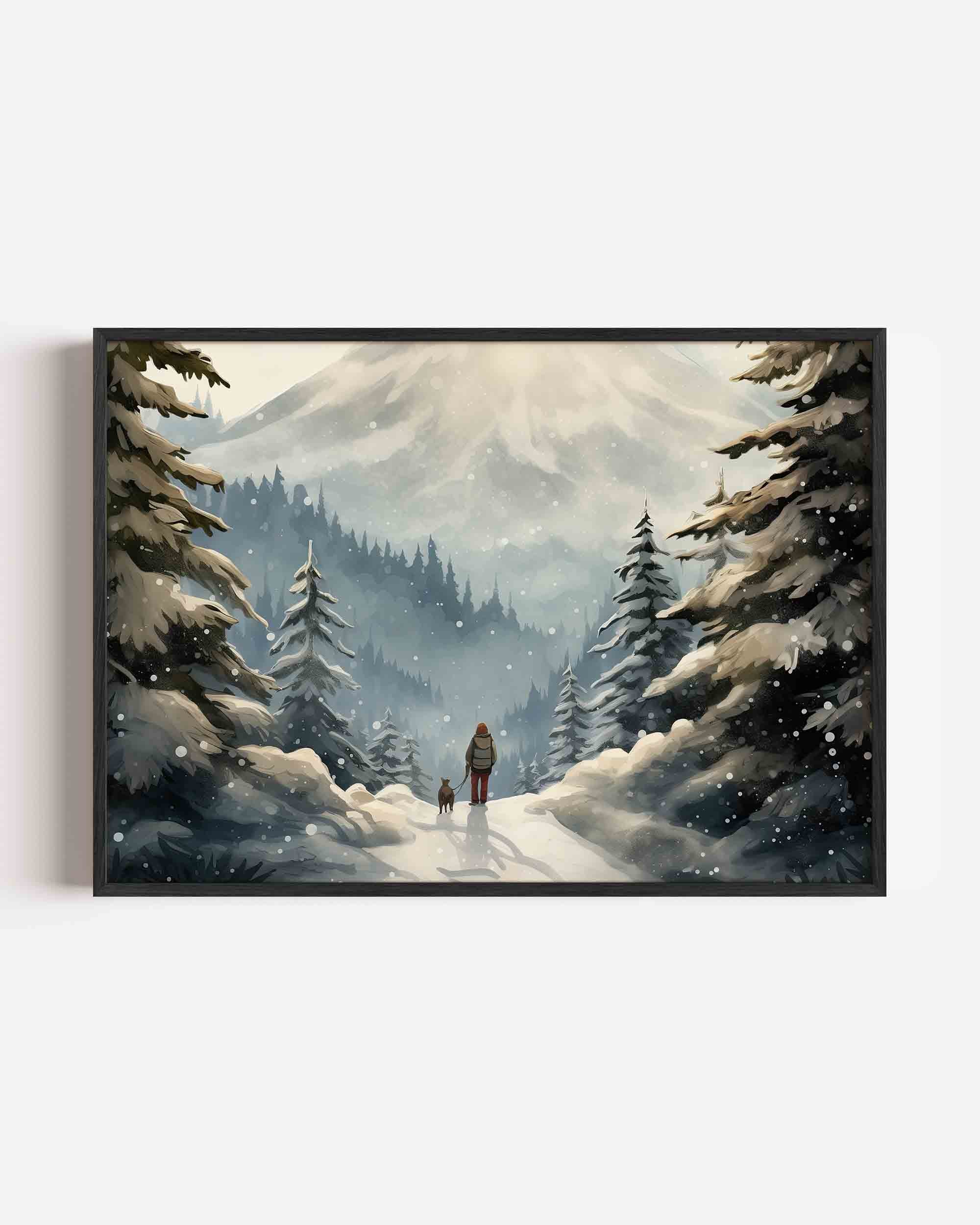 Winterlandschap met wandelaar Poster