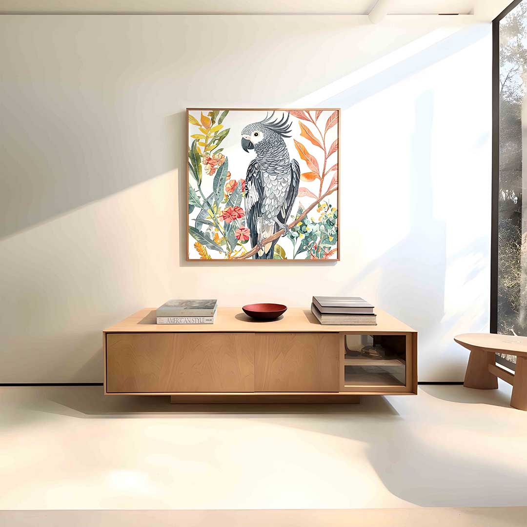 Papegaai en bladeren Poster