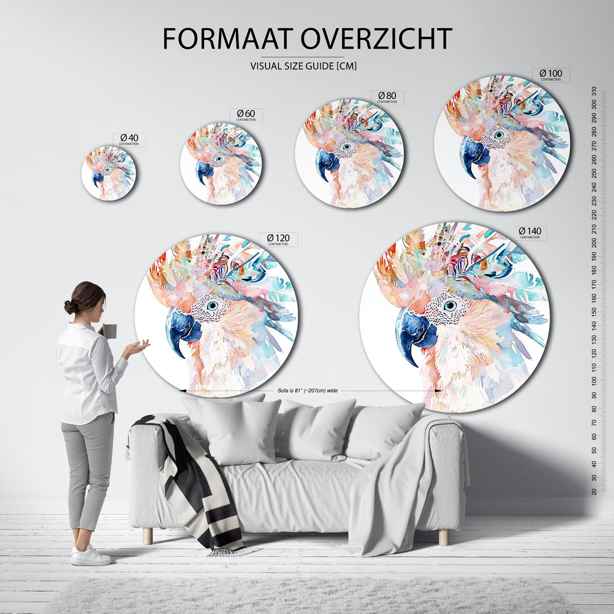 Papegaai met kleurrijke veren Muurcirkel
