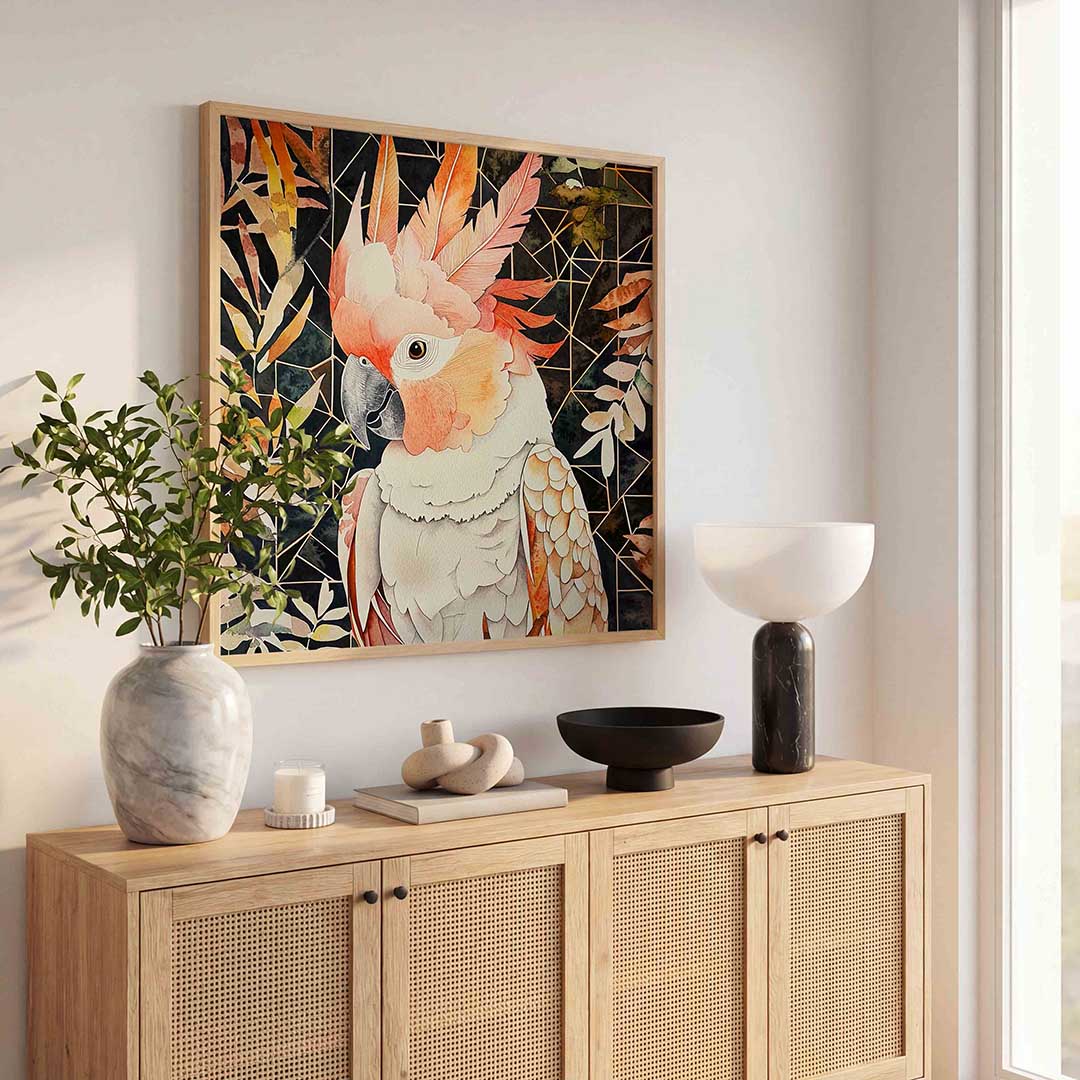 Papegaai met bladeren Poster