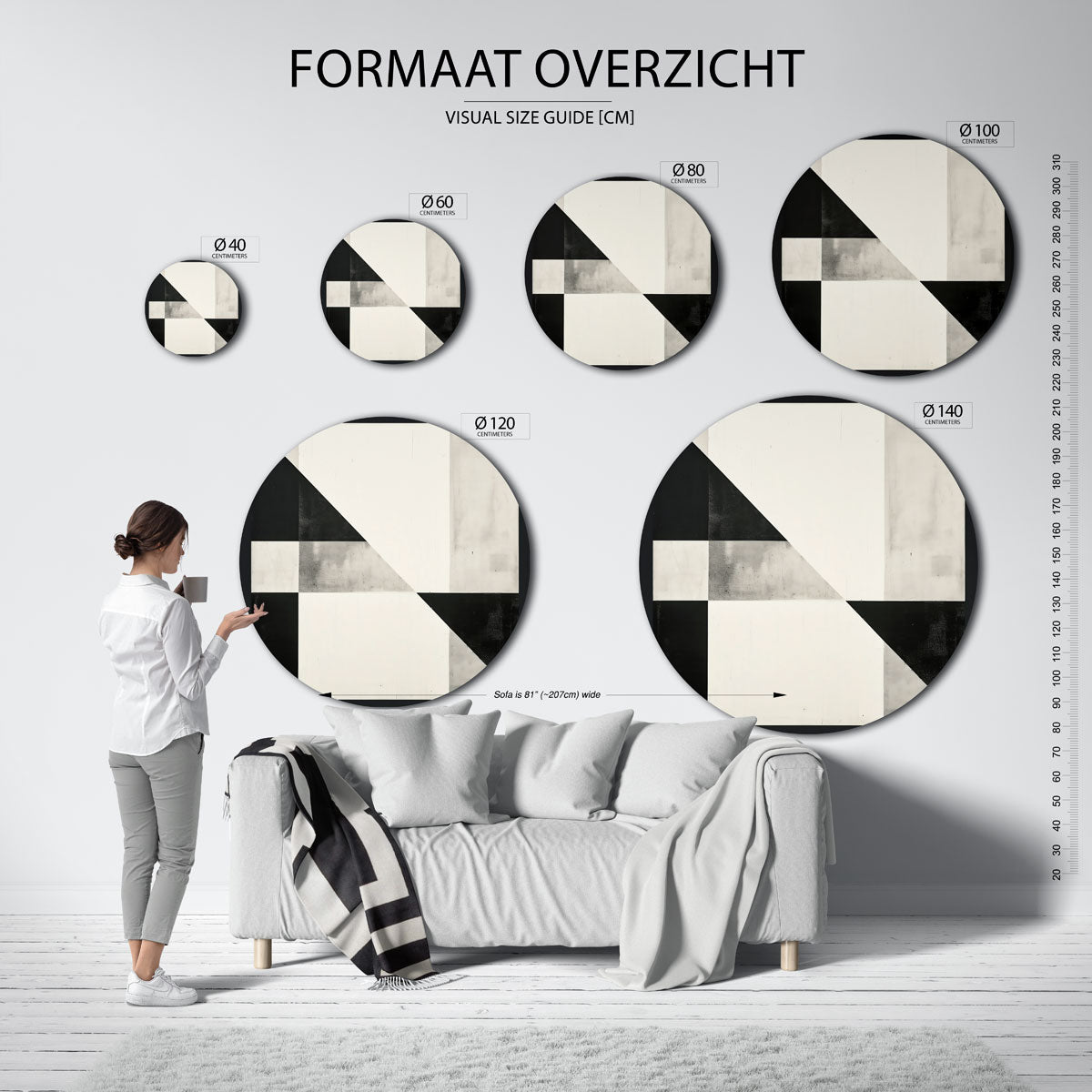 Geometrische zwart wit Muurcirkel