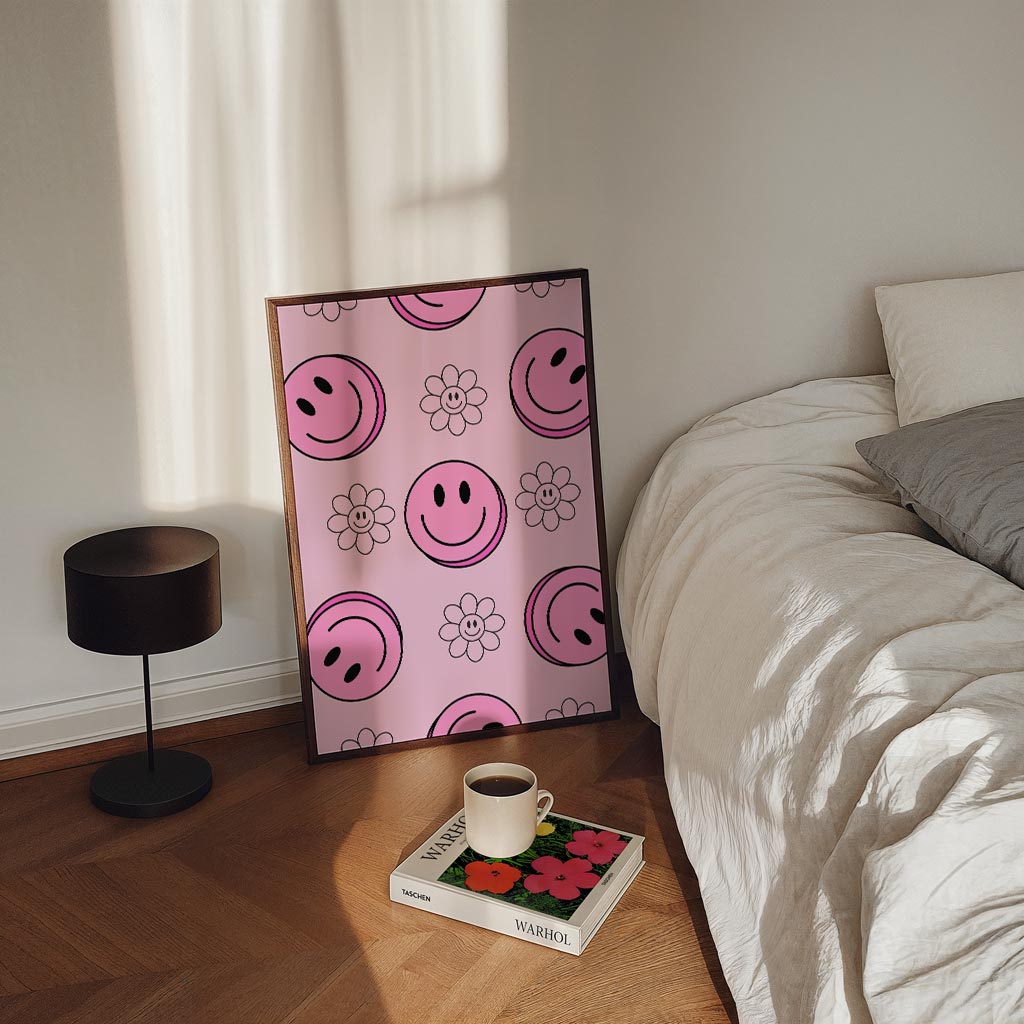 Vrolijke Bloemen en Smiley's Poster-WallArtistic