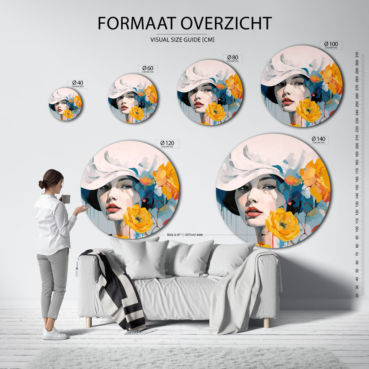 Vrouw met bloemen Muurcirkel