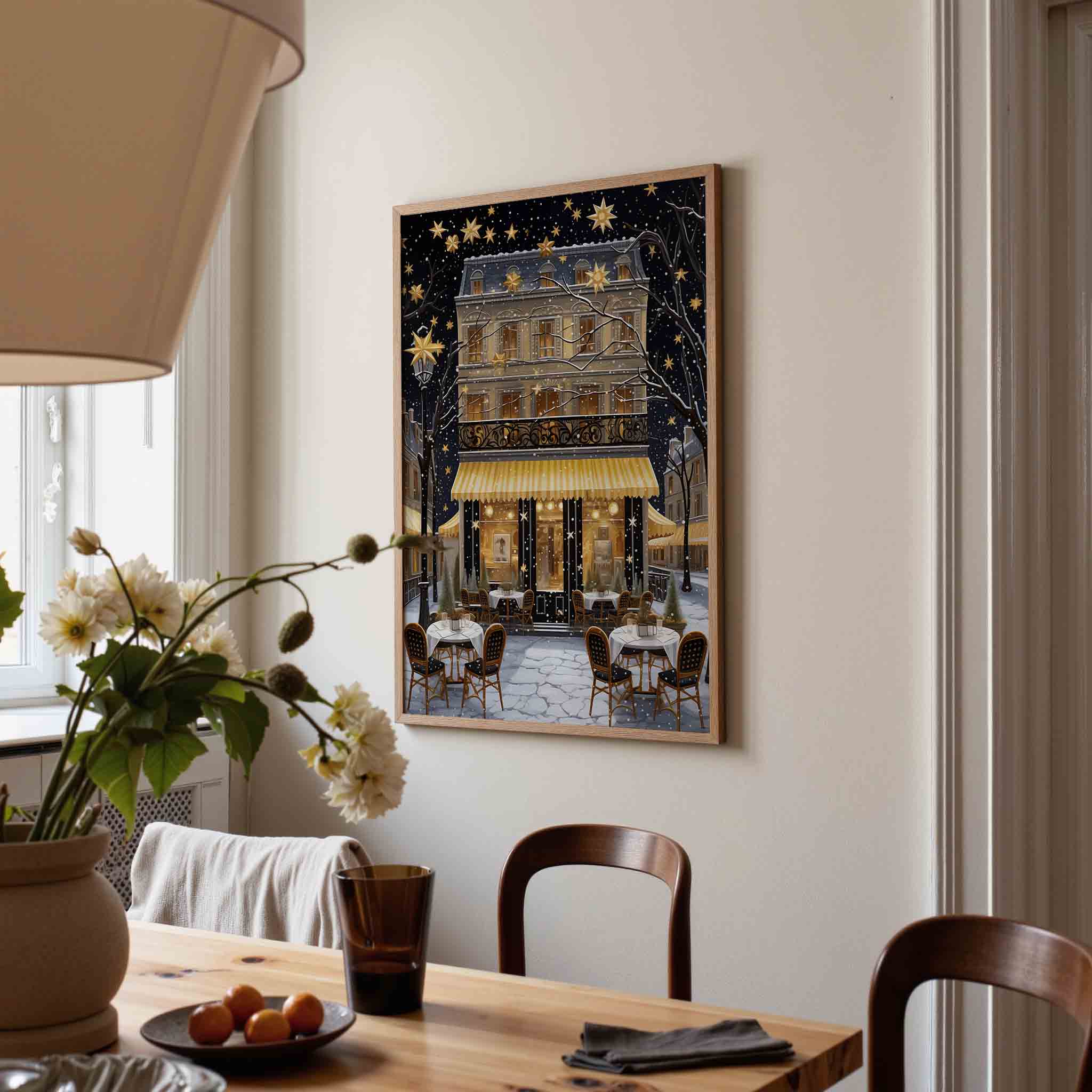 Parijs café in de sneeuw Poster