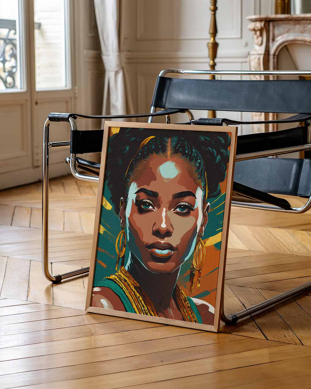 Portret Vrouw in Groen en Oranje Poster-WallArtistic