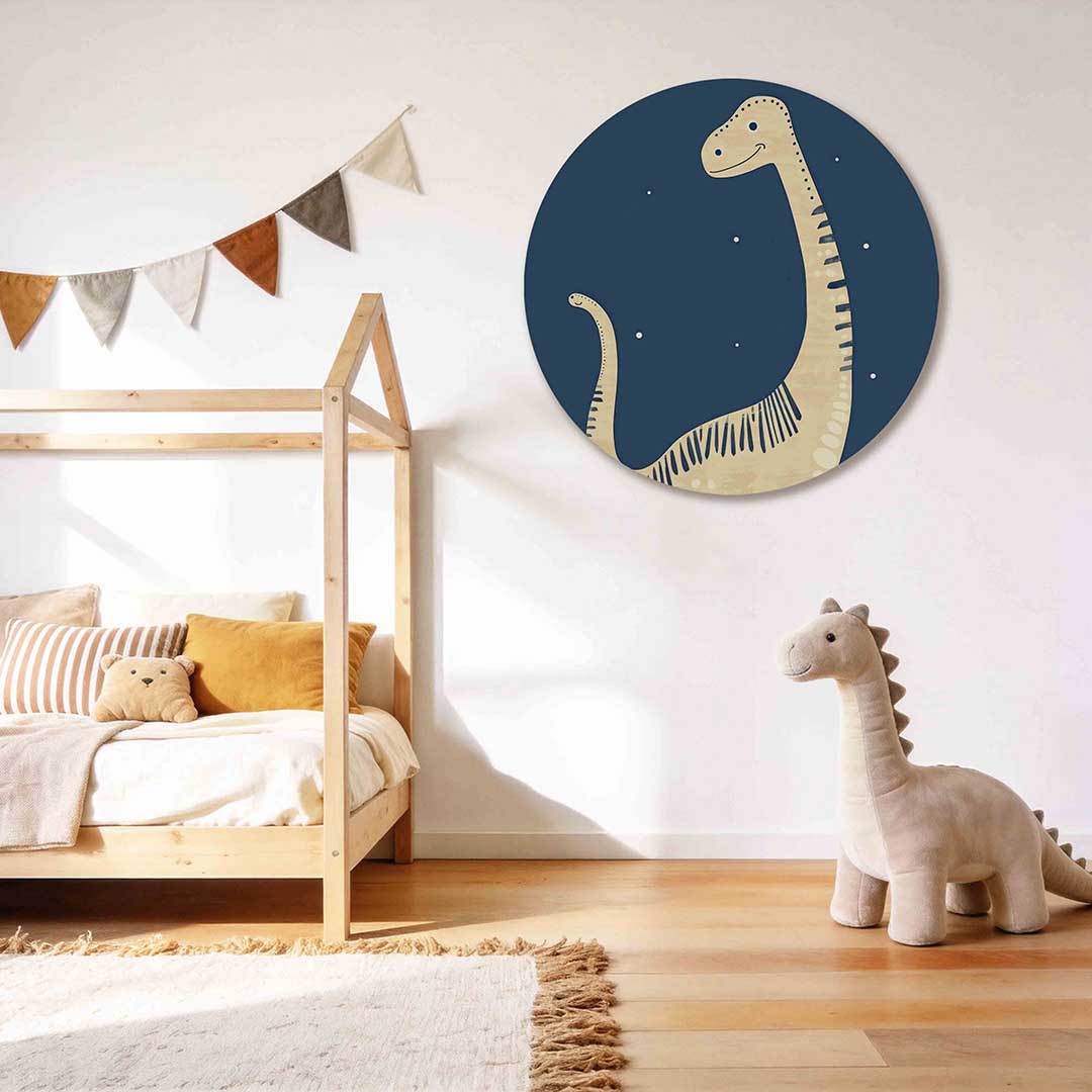 Dinosaurus op blauwe achtergrond Muurcirkel