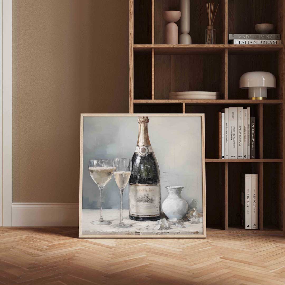 Champagnefles en glazen Poster