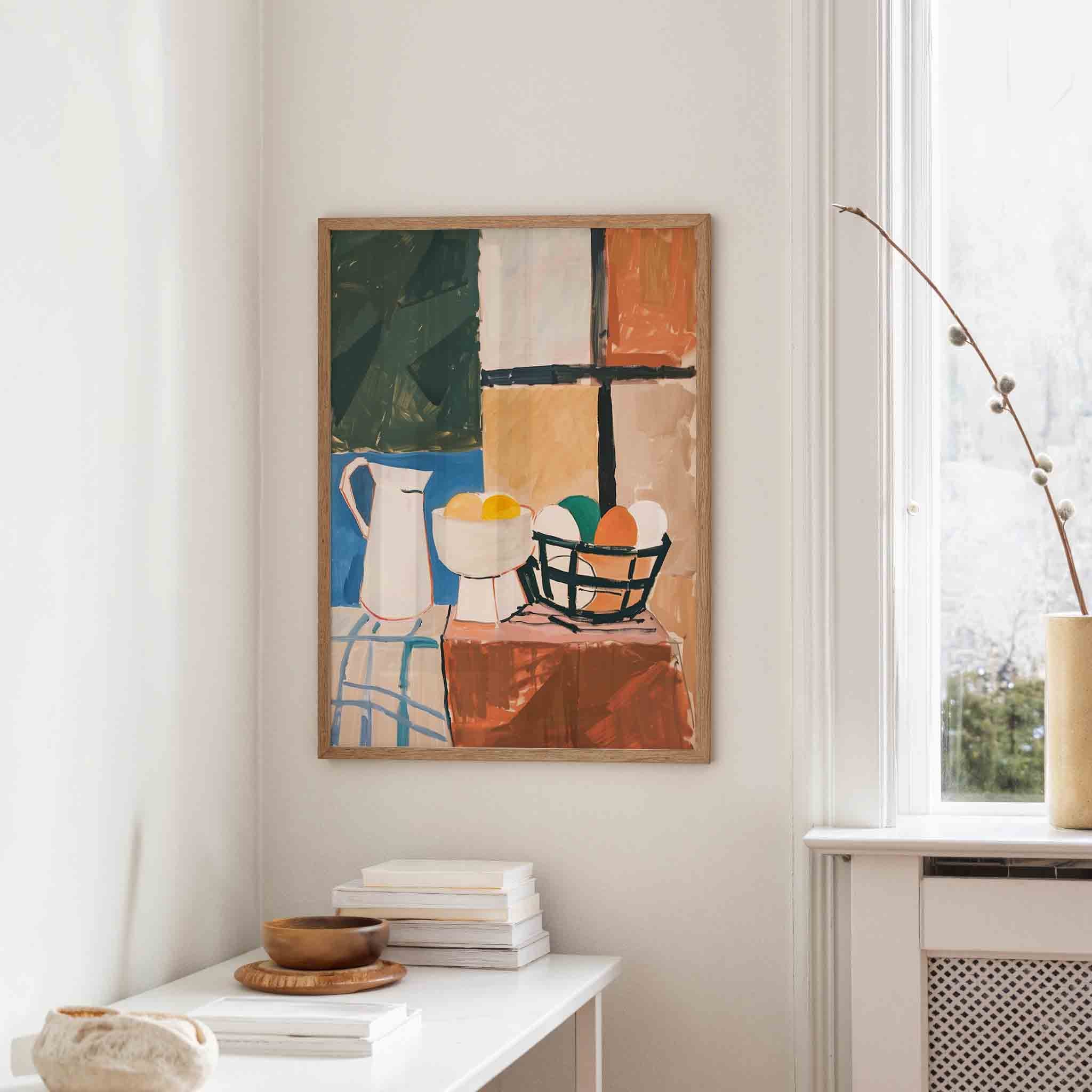 Stilleven met kan en fruit Poster