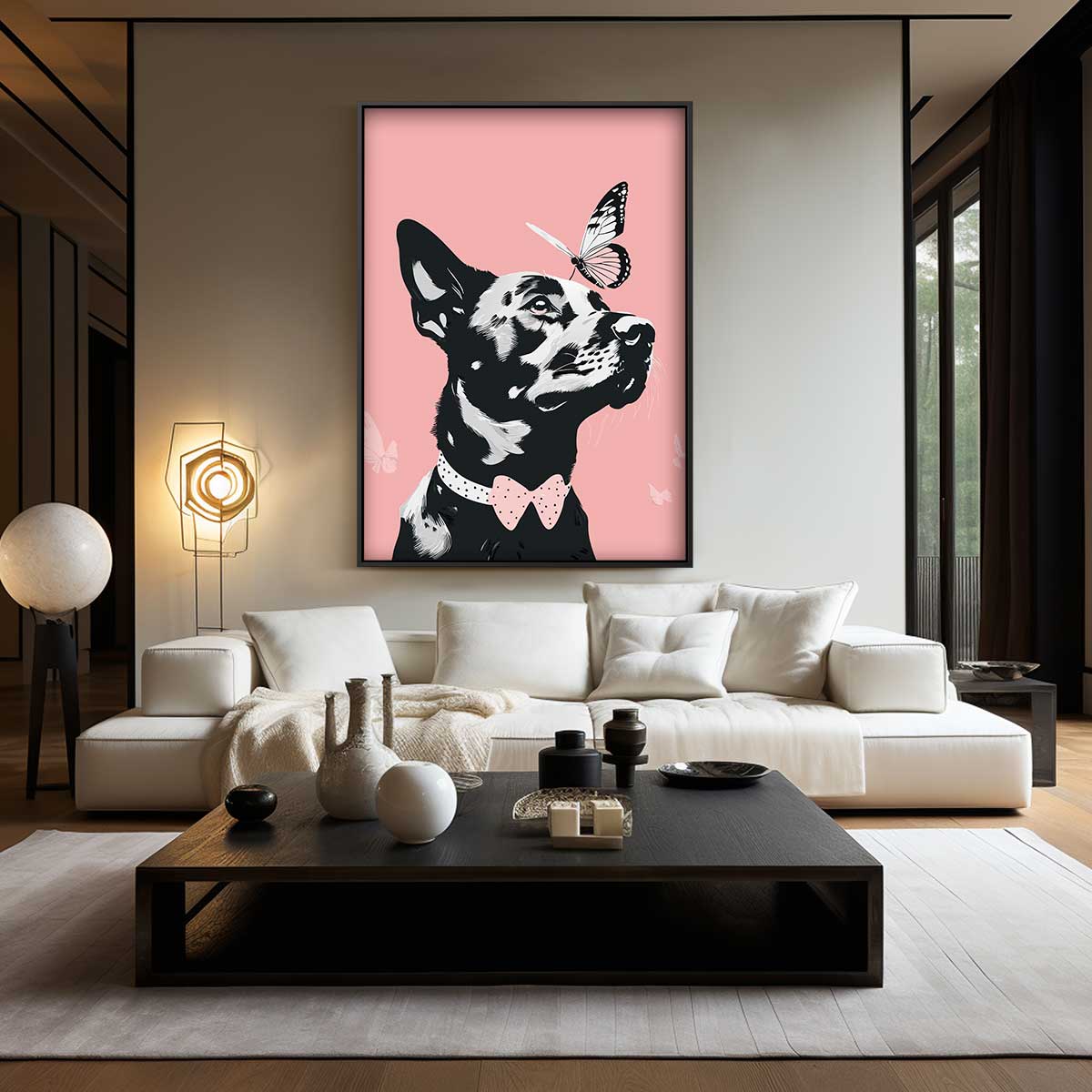 Dromerige Hond en Vlinder Kunstwerk