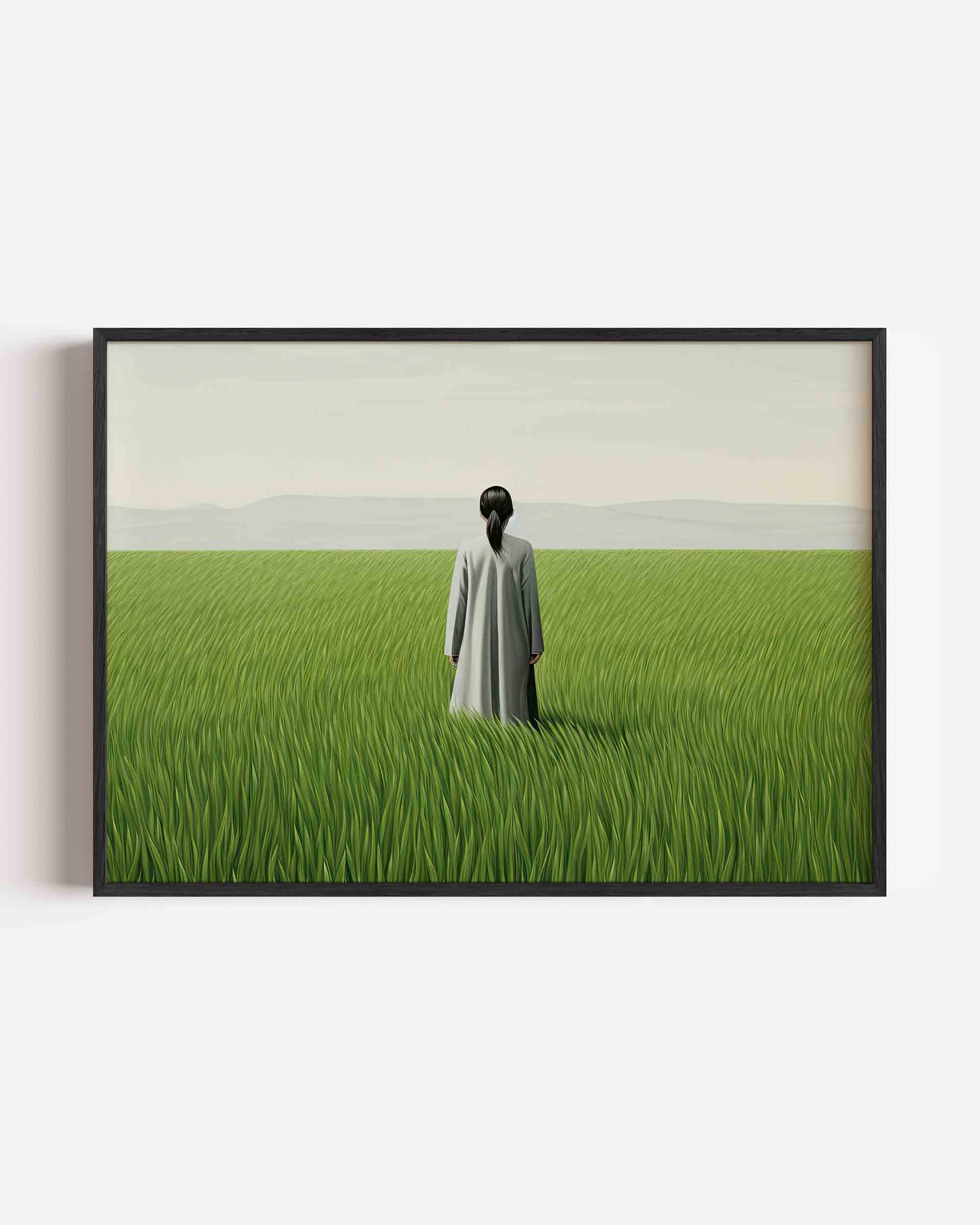 Vrouw in grasveld Poster