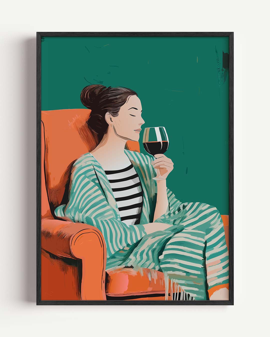 Verfijnde Ontspanning: Vrouw met Wijnglas Poster-WallArtistic