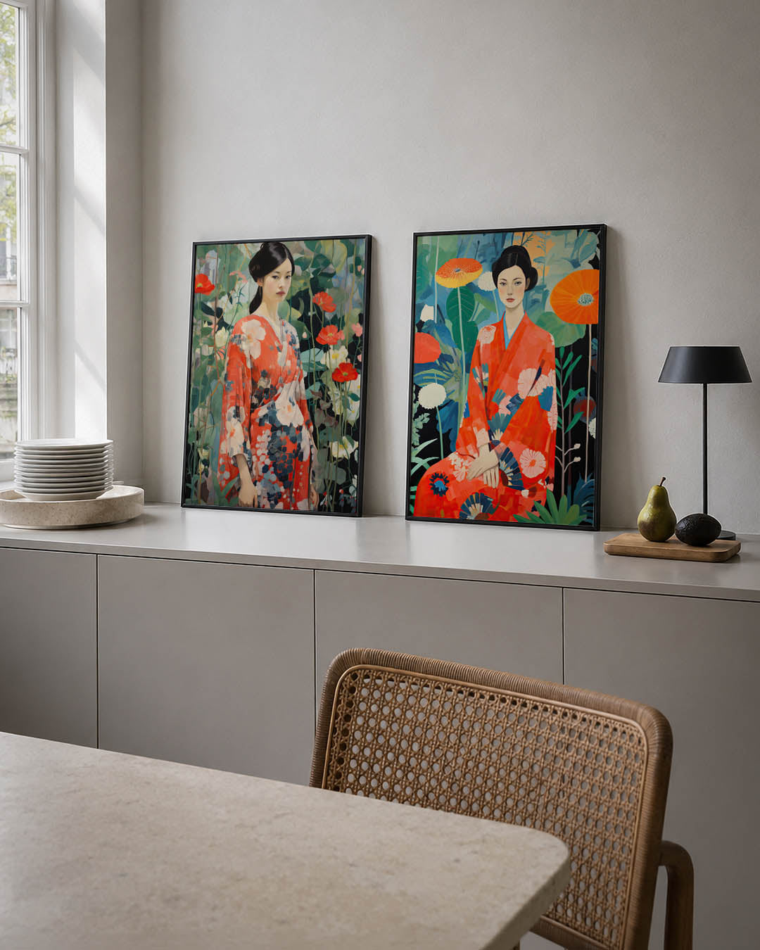 Bloemen en kimono Posterset