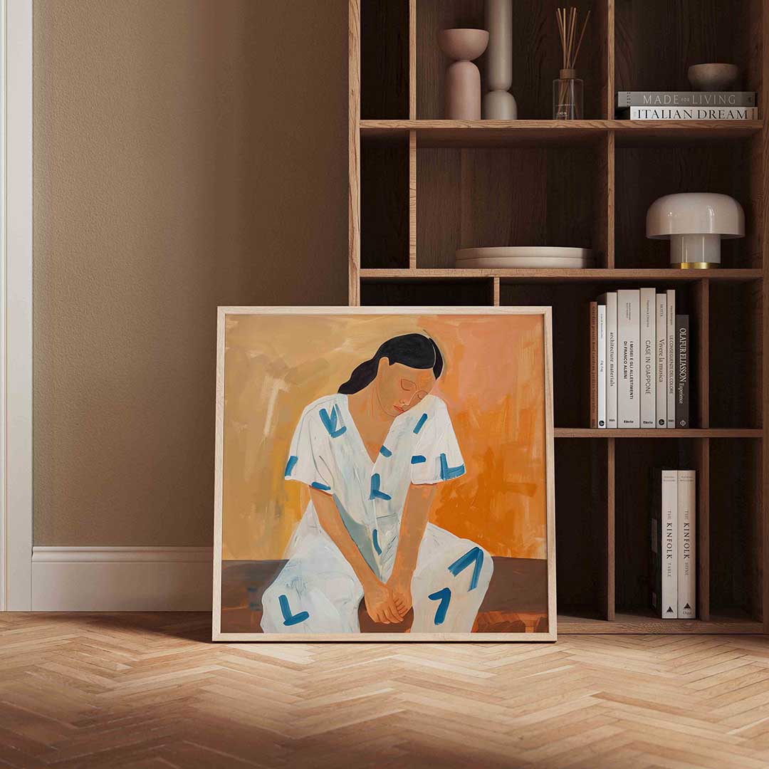 Vrouw in witte kleding Poster