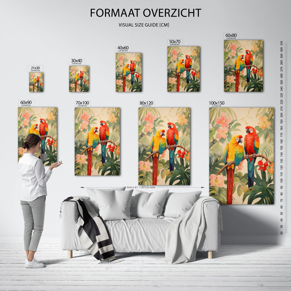 Papegaaien en bloemen Poster