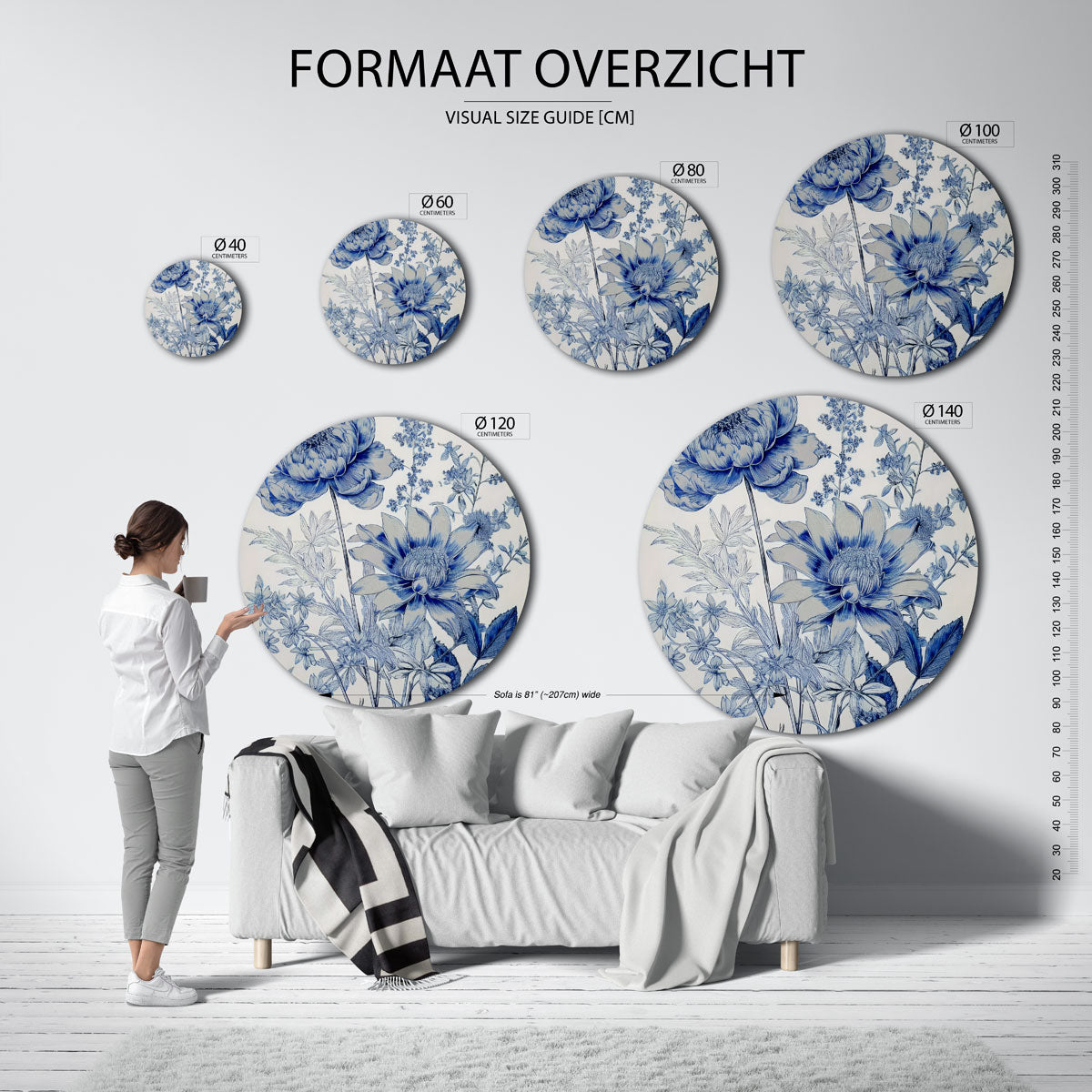 Blauwe bloemen Muurcirkel