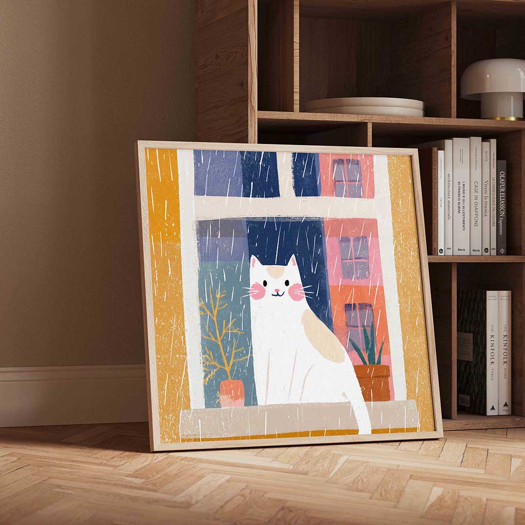 Kat bij raam Poster
