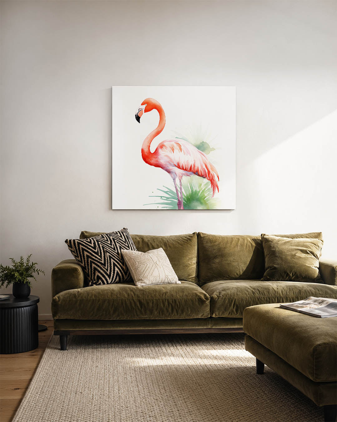 Flamingo in waterverf Kunstwerk