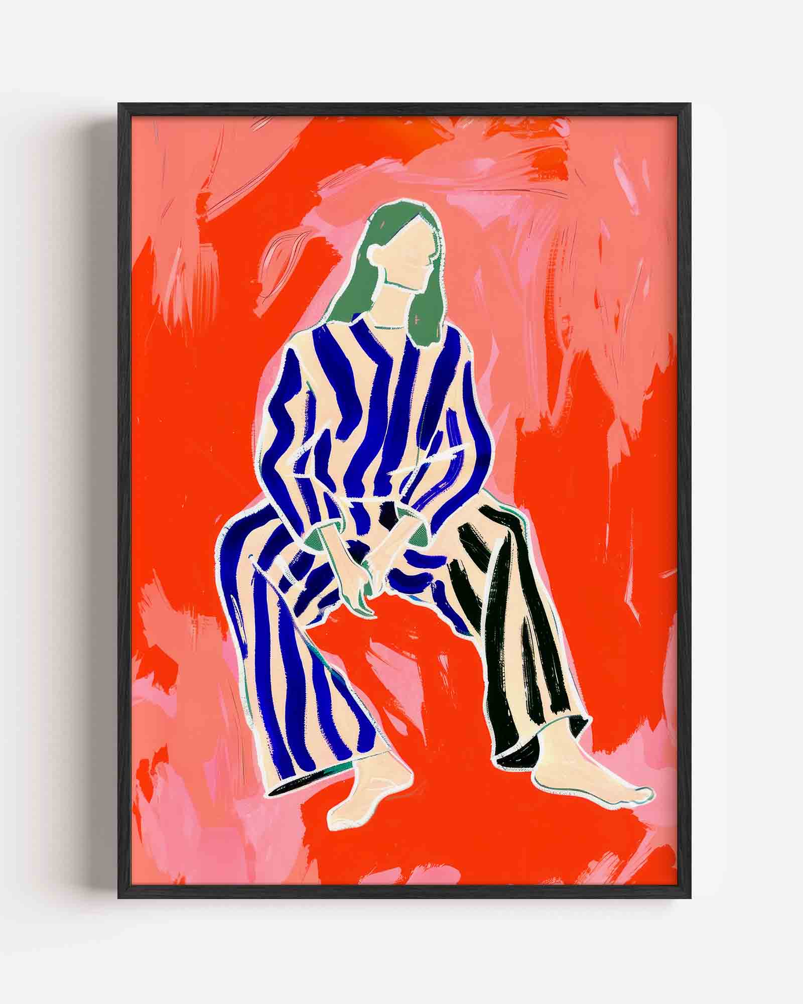 Zittende figuur met strepen Poster