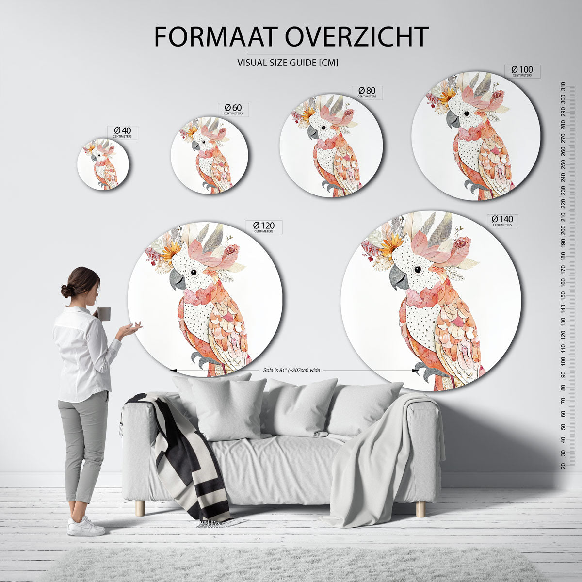 Papegaai met bloemen Muurcirkel
