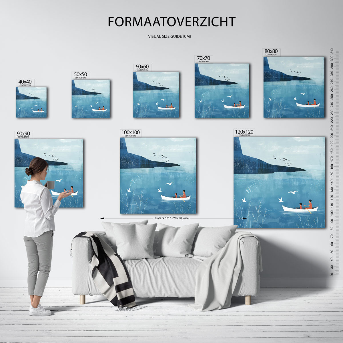 Roeiboot op blauwe zee Poster