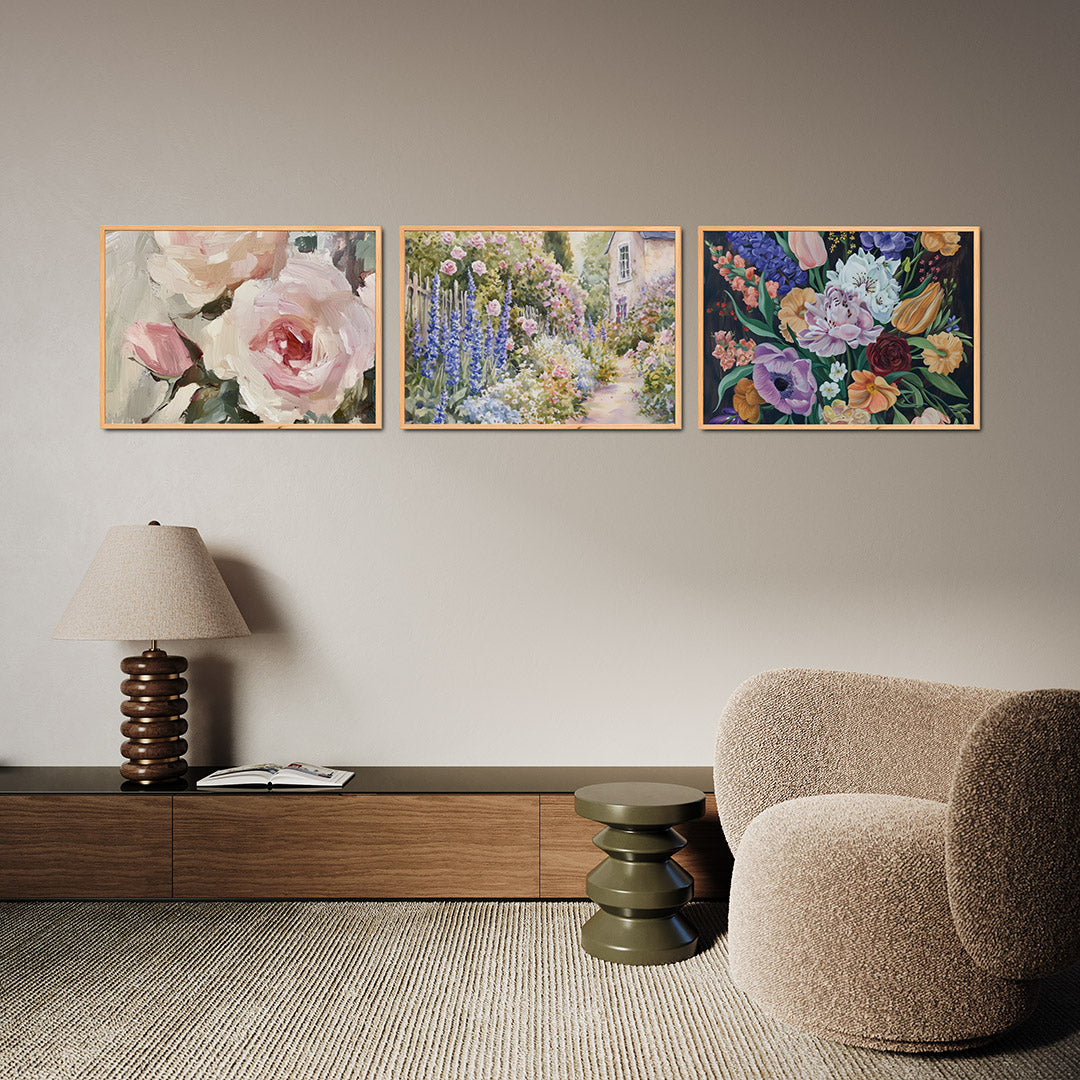 Bloemige penseelstreken Posterset