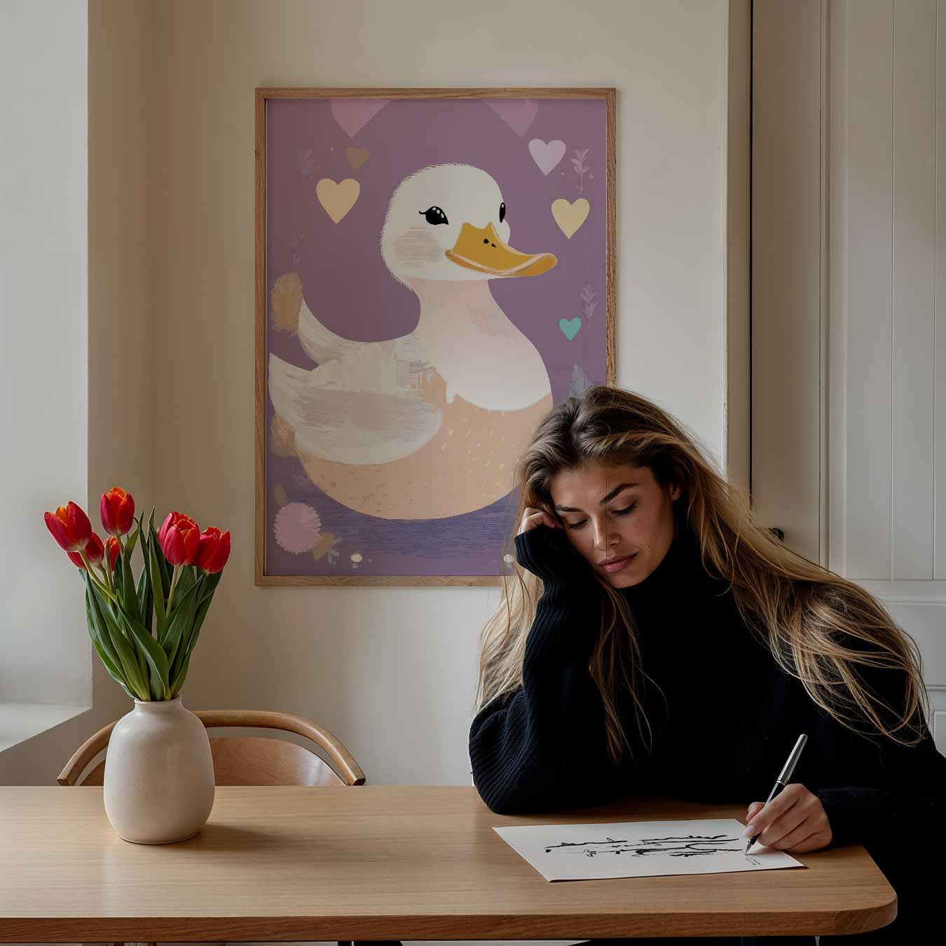 Schattige Eend Illustratie Poster-WallArtistic