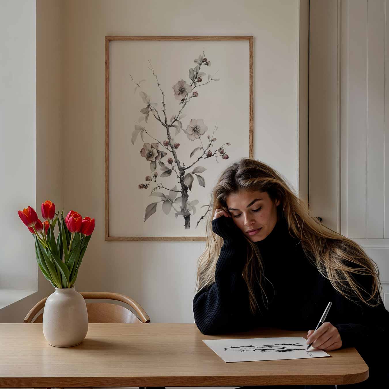 Elegante Bloemenkunst in Zachte Tinten Poster-WallArtistic