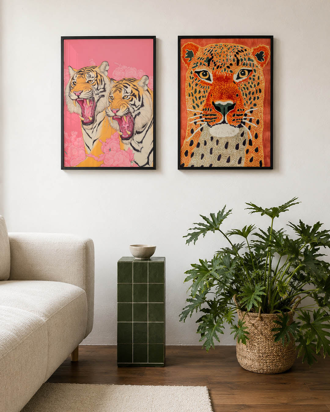 Tijgerkracht en bloemen Posterset