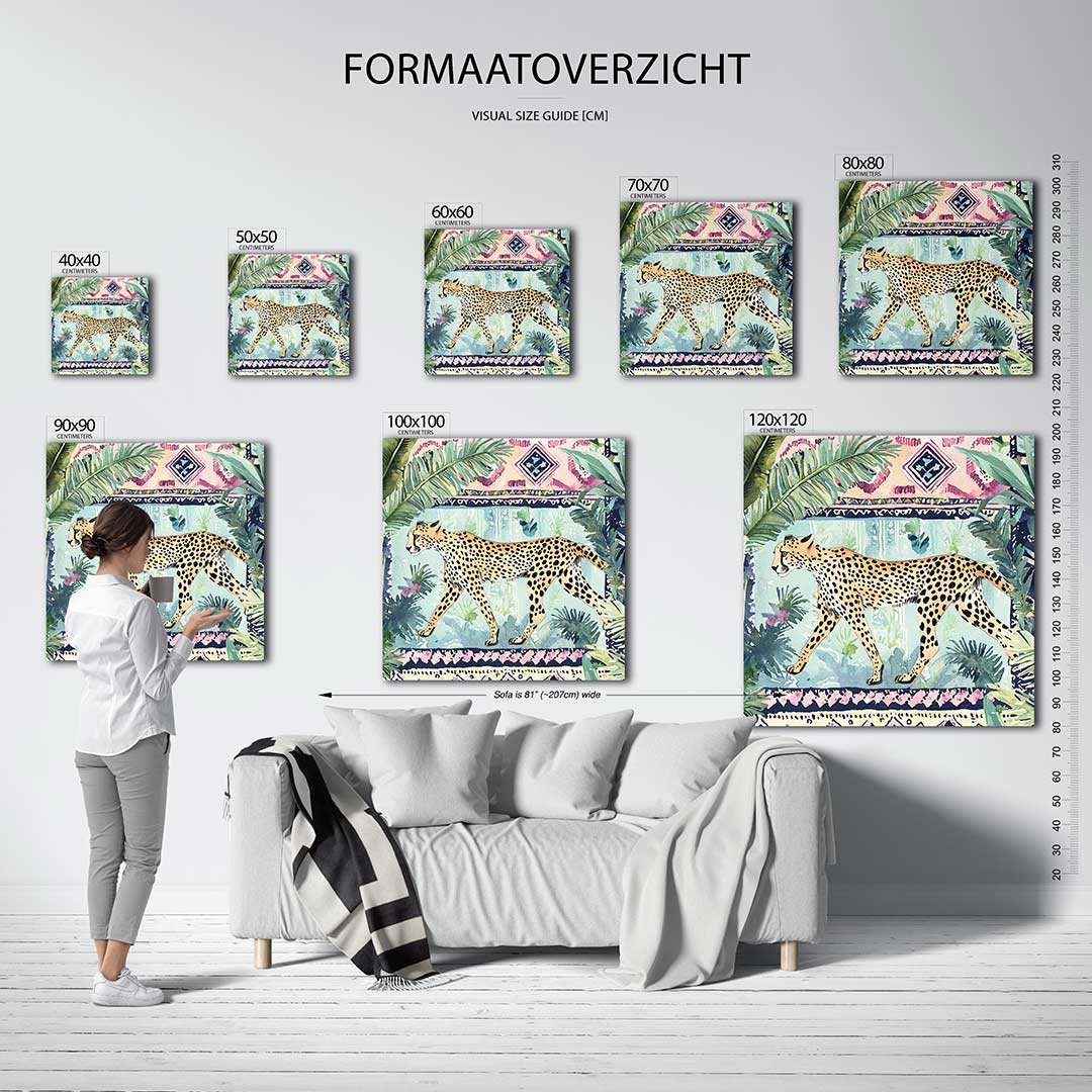 Luipaard en tropische patronen Kunstwerk