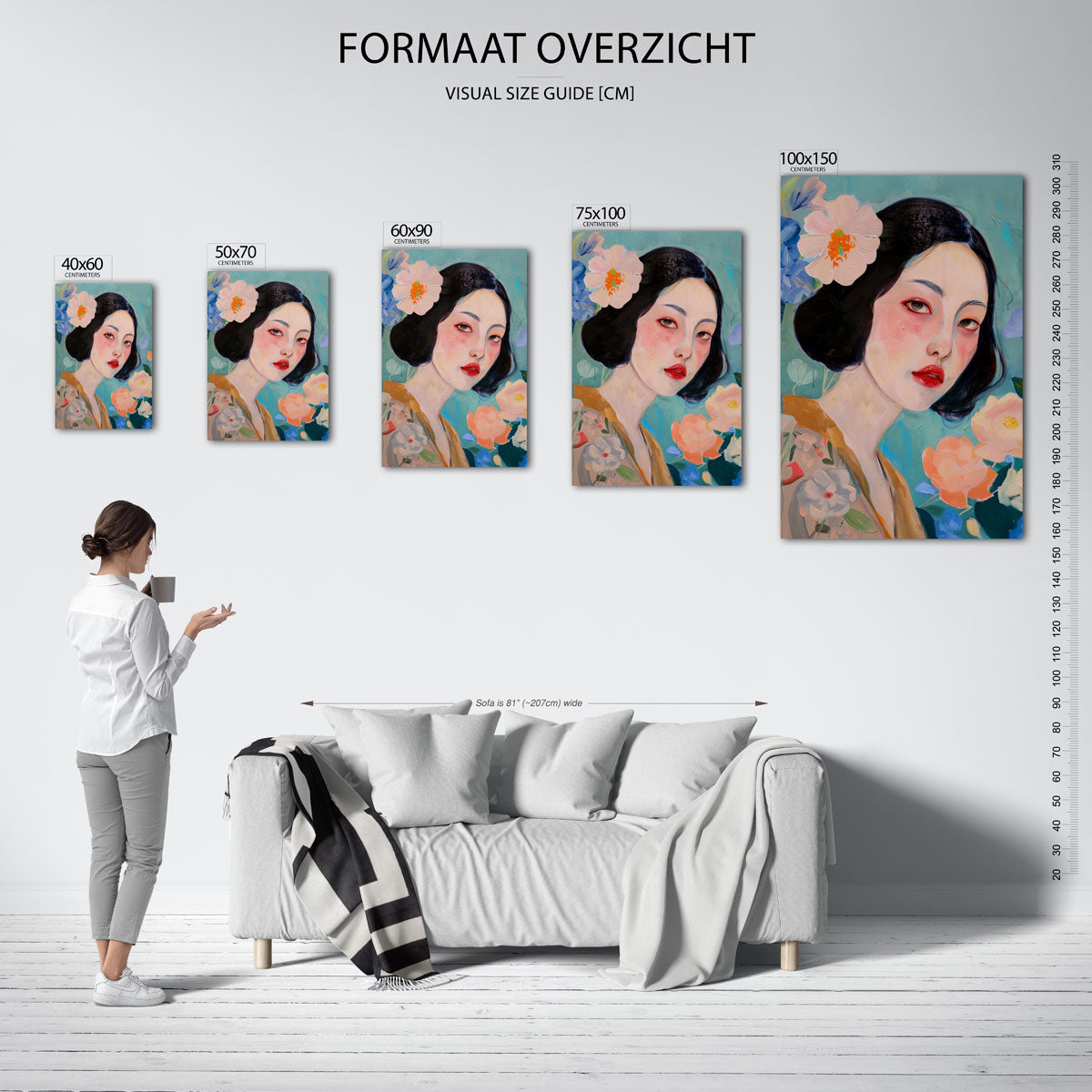 Vrouwelijk portret bloemen Kunstwerk
