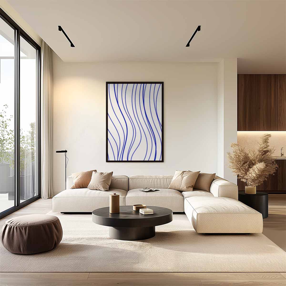 Golvende Blauwe Strepen Kunstwerk-canvas-dibond-plexiglas-wanddecoratie-WallArtistic