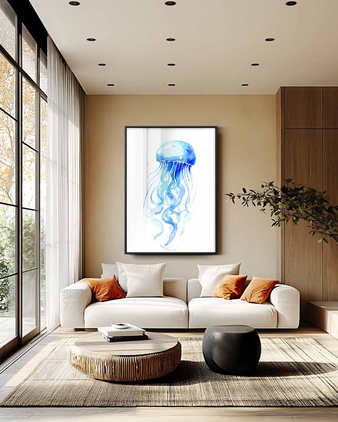Dromerige Kwallen Waterverf Schilderij Kunstwerk-canvas-dibond-plexiglas-wanddecoratie-WallArtistic