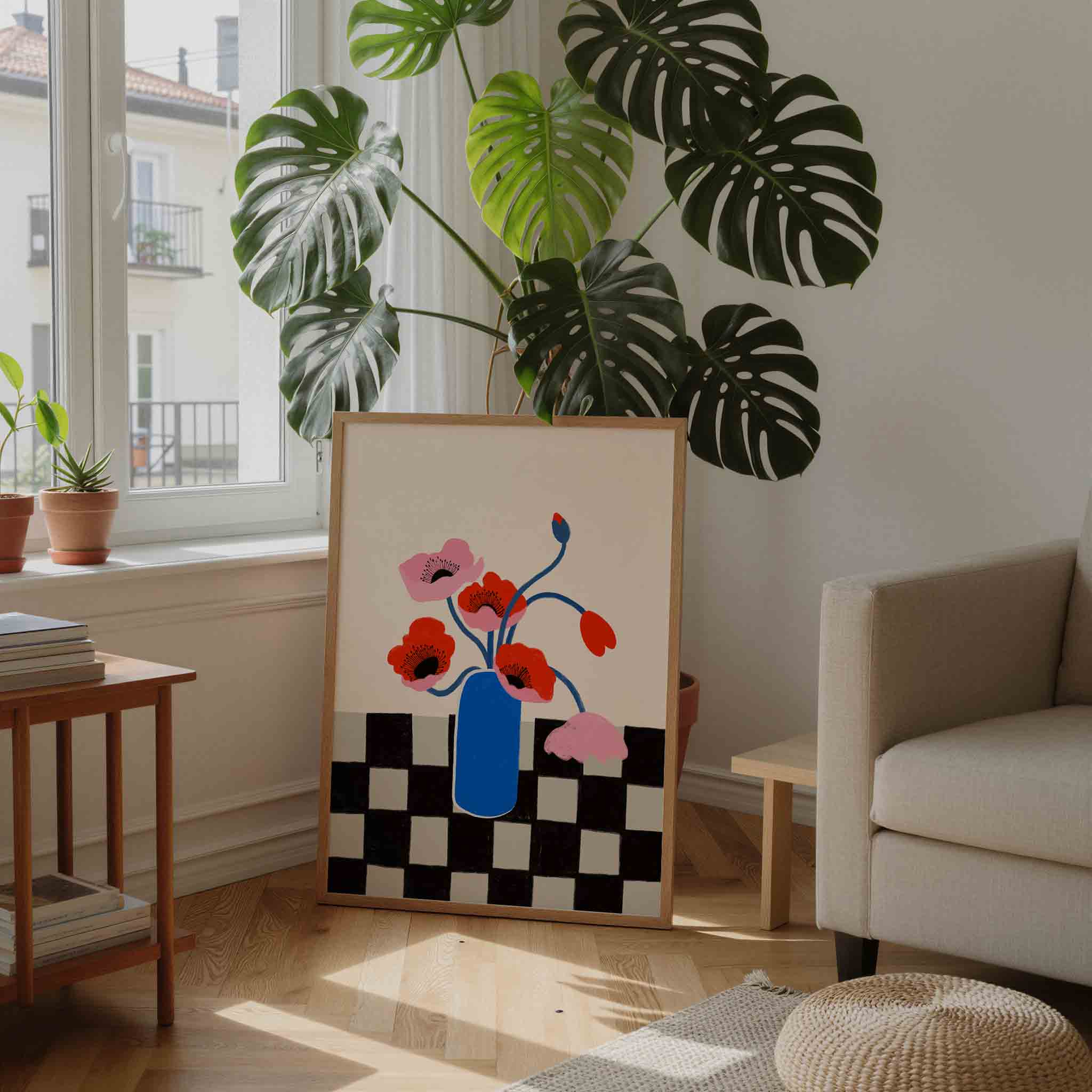 Bloemen in blauwe vaas Poster